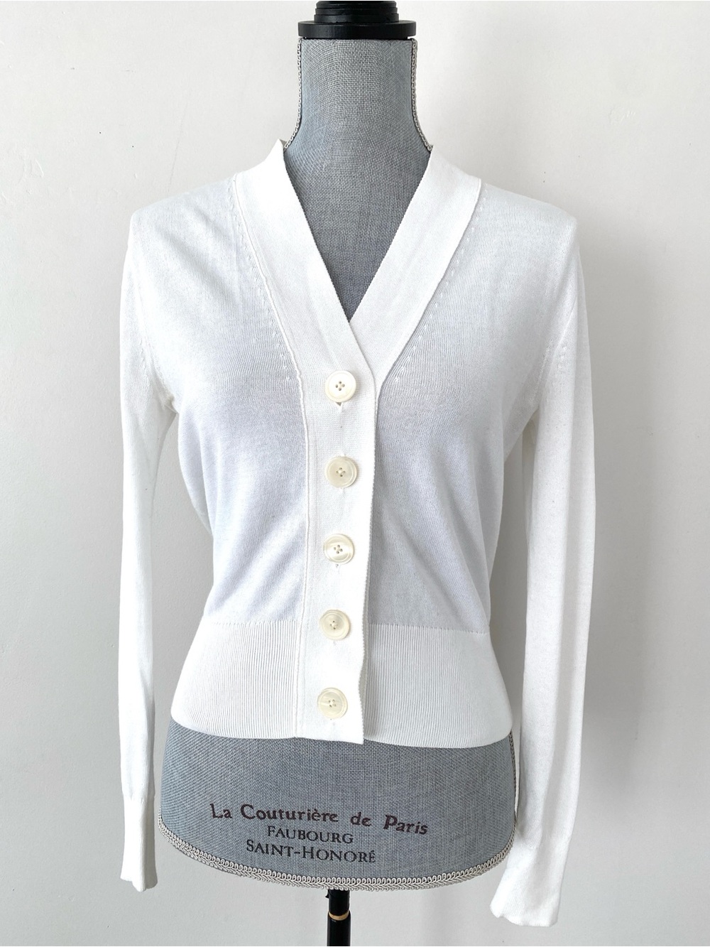 J. Crew White Button-Front Cardigan XS Elevated Basic Layer Preppy Minimal Chic